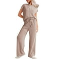 thumbnail image 1 of Xyxonk Womens 2 Piece Lounge Sets Spring Short Sleeve Pullover Tops Wide Leg Long Pants Solid Color 2025 Trendy Clothes 2025 Khaki M, 1 of 4