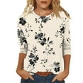 thumbnail image 1 of Xyxonk Womens 3/4 Sleeve Tops Fashion Vintage Floral Printed Shirt Plus Size Crew Neck Tunic Tops Summer Three Quarter Length T-Shirts Clothes Cute Clothes,Beige, 1 of 3