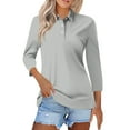 thumbnail image 1 of Xyxonk Womens Collared Polo Shirts Casual Button 3/4 Sleeve T Shirts Solid Color Trendy Collared Lapel Shirts Trendy Summer Blouses Light Gray XL, 1 of 4