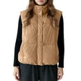 thumbnail image 1 of Xyxonk Womens Corduroy Puffer Vest Stand Collar Zip Snap Button Sleeveless Warm Waistcoat Padded Gilet,Khaki M, 1 of 5