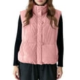 thumbnail image 1 of Xyxonk Womens Corduroy Puffer Vest Stand Collar Zip Snap Button Sleeveless Warm Waistcoat Padded Gilet,Pink L, 1 of 5