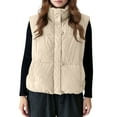 thumbnail image 1 of Xyxonk Womens Corduroy Puffer Vest Stand Collar Zip Snap Button Sleeveless Warm Waistcoat Padded Gilet,White M, 1 of 5