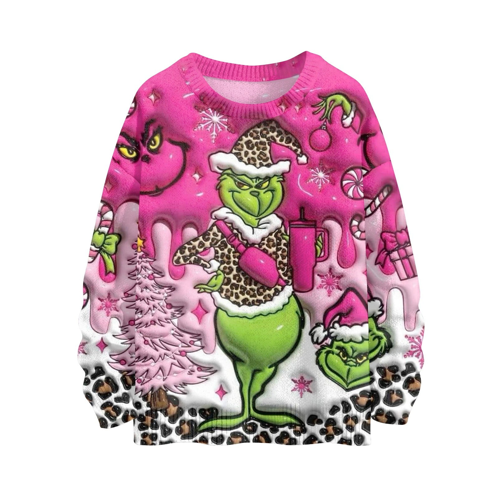 Xyxonk Womens Grinch Sweater Long Sleeve Cable Knit Ugly Christmas ...