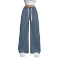 thumbnail image 1 of Xyxonk Womens Jeans High Waisted Wide Leg Lounge Pants Spring Dressy Straight Trousers with Pockets 2025 Plus Size Long Pant，Dark Blue M, 1 of 4