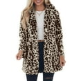 thumbnail image 1 of Xyxonk Womens Leopard Print Fleece Coat Faux Fur Long Sleeves Fall Thickened Coat Double-Sided Velvet Stand Collar Jacket with Pockets Trendy Plush Zipper Outwear,Gray XXXL, 1 of 5