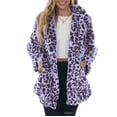 thumbnail image 1 of Xyxonk Womens Long Faux Fur Coats Leopard Long Sleeve Winter Thickened Coat Double-Sided Velvet Stand Collar Jacket with Pockets Casual Plush Zipper Outwear,Purple XL, 1 of 5