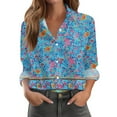 thumbnail image 1 of Xyxonk Womens Long Sleeve Tops 2025 V-Neck Pleated Shirt Dressy Casual Button Down Blouses with Pockets Loose Fit Summer Trendy Floral Print Clothes Sky Blue XL, 1 of 7