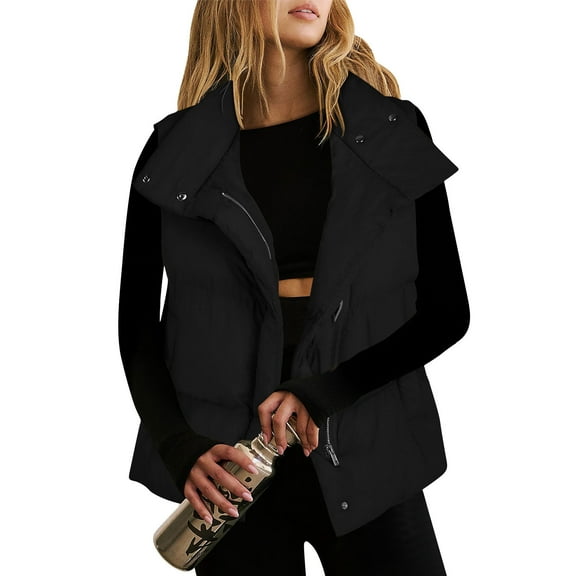 Xyxonk Womens Oversized Puffer Vest Stand Collar Full Zip Sleeveless Bubble Puffer Vest Quilted Padded Warm Coat Outwear,Black 2XL
