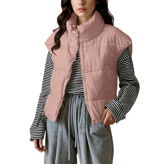 Xyxonk Womens Oversized Puffer Vest Stand Collar Full Zip Sleeveless Bubble Puffer Vest Quilted Padded Warm Coat Outwear,Pink M