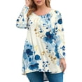 thumbnail image 1 of Xyxonk Womens Plus Size Tops Clearance Womens Tops Plus Sizes 4x Womens Crew Neck Tunic Long Sleeve Tops Floral Print Dressy Casual Tee Shirts Women Loose Fit Clothes Blue 5XL, 1 of 5