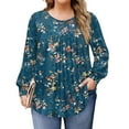 thumbnail image 1 of Xyxonk Womens Plus Size Tops Long Sleeve Loose Fit T Shirts Crew Neck Pleated Vintage Floral Print Blouses Dressy Casual Fall Outfits L-5X, 1 of 5