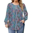 thumbnail image 1 of Xyxonk Womens Plus Size Tops Long Sleeve Loose Fit T Shirts Round Neck Pleated Vintage Floral Print Blouse Dressy Casual Fall Outfits L-5X, 1 of 5