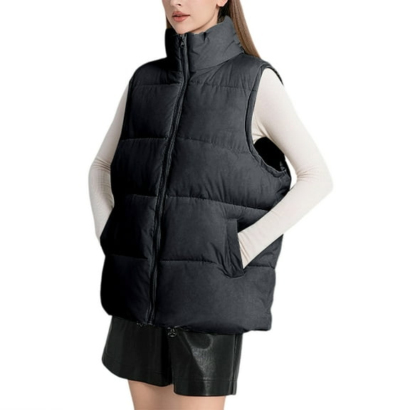 Xyxonk Womens Puffer Vest Oversized Collared Sleeveless Puffer Jacket Zip Up Lightweight Bubble Padded Coat,Black M