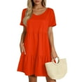 thumbnail image 1 of Xyxonk Womens Summer Dresses Short Sleeve Flowy Swing Dress Babydoll Elegant Solid Color Crewneck Mini Dress Sundress,Orange 2XL, 1 of 5