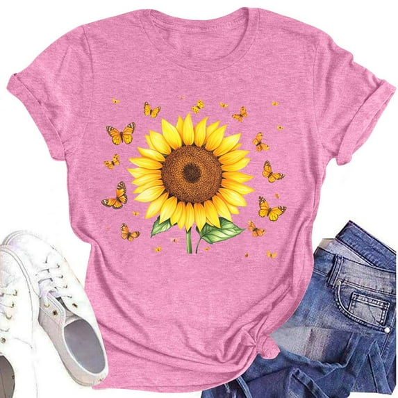 Xyxonk Womens Summer Graphic T-Shirts Printed Short Sleeve Shirts Cool Trendy Cotton Crew Neck Holiday Tee Tops,Pink XL