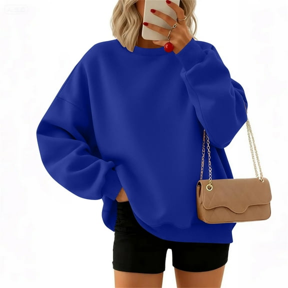 Xyxonk Womens Sweatshirt Cute Drop Shoulder Pullover Tops Fall V Neck Long Sleeve Street Hoodies with Pocket Solid Color Clothing,Royal Blue 3XL