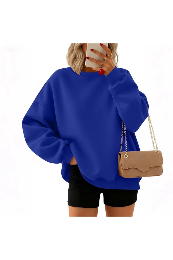 Womens Sweatshirt Dressy Casual Drop Shoulder Pullover Tunics Fall V Neck Long Sleeve Street Hoodies with Pocket Solid Color Clothes,Royal Blue S