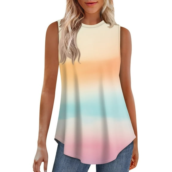 Xyxonk Womens Tank Tops Plus Size Casual Sexy Round Neck Tank Tops Trendy Tie Dye Print Sleeveless Summer Shirts Beach Vacation Clothes Multicolor M