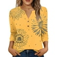 thumbnail image 1 of Xyxonk Womens Tops 3/4 Sleeve 2025 Floral Print Tees Dressy Casual V-Neck Button Tops Summer Trendy Shirt Orange S, 1 of 7