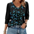 thumbnail image 1 of Xyxonk Womens Tops 3/4 Sleeve 2025 Retro Print Blouse Dressy Casual V Neck Tops Summer Fashion Shirts Dark Green 2XL, 1 of 5