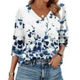 thumbnail image 1 of Xyxonk Womens Tops 3/4 Sleeve Dressy Casual V Neck Shirt Loose Fit Retro Print Blouses Fall Trendy Clothes Royal Blue L, 1 of 5