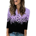thumbnail image 1 of Xyxonk Womens Tops 3/4 Sleeve Dressy Casual V-neck Tops Fall Plus Size Button Down Blouses Work 2025 Retro Floral Print T Shirts S-3XL, 1 of 5