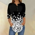 thumbnail image 1 of Xyxonk Womens Tops 3/4 Sleeve Trendy Floral Printed Shirt Oversized V Neck Tunic Top Summer Three Quarter Length T Shirt Clothing Women's Blouses Black S, 1 of 5