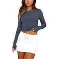 thumbnail image 1 of Xyxonk Womens Tops Stretchy Ribbed Long Sleeve Shirts Casual Boat Neck Double Lined 2025 Trendy Tight T Shirts Blue S, 1 of 4
