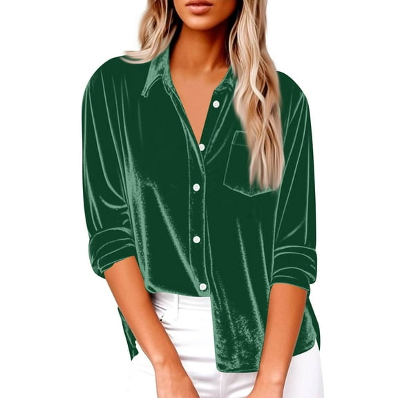 Xyxonk Womens Velvet Shirts Long Sleeve Crew Neck Velour Top Oversized Golden Velvet T Shirts Casual Solid Color Comfy Blouses,Dark Green 2XL