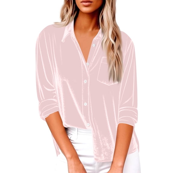 Xyxonk Womens Velvet Shirts Long Sleeve Crew Neck Velour Top Oversized Golden Velvet T Shirts Casual Solid Color Comfy Blouses,Pink M