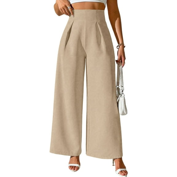 Xyxonk Work Pants for Women 2025 Trendy High Waist Wide Leg Palazzo Pants Loose Fit Long Straight Business Office Outfits with Pockets, Beige M