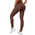 thumbnail image 1 of Xyxonk Yoga Pants Women Tummy Control Butt Lifting Athletic Leggings High Waist Workout Tights Petite Stretchy Solid Color Yoga Leggings Brown M, 1 of 4