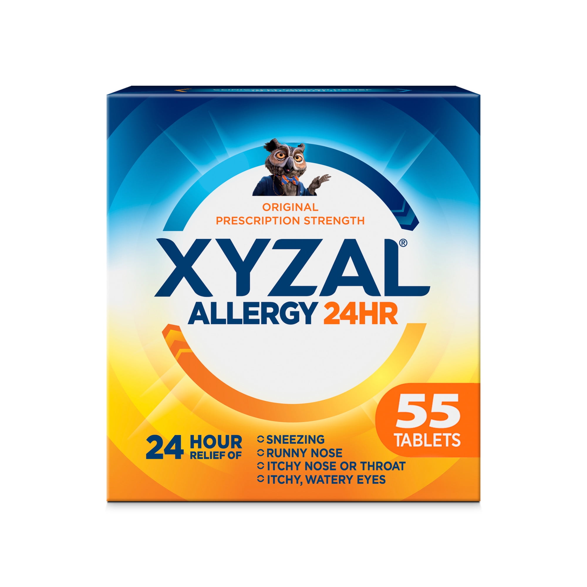 Xyzal 24 Hour Allergy Relief Medicine, Original Prescription Strength Antihistamine, Levocetirizine Dihydrochloride Tablets 5 mg, 55 Count