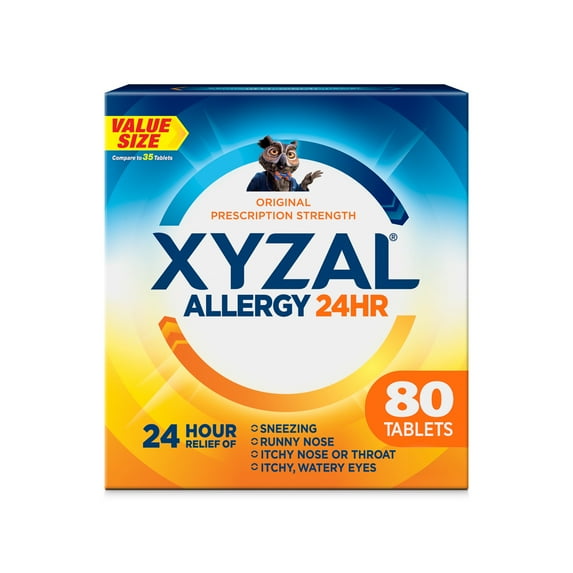 Xyzal 24 Hour Allergy Relief Medicine, Original Prescription Strength Antihistamine, Levocetirizine Dihydrochloride Tablets, 5 mg, 80 Count