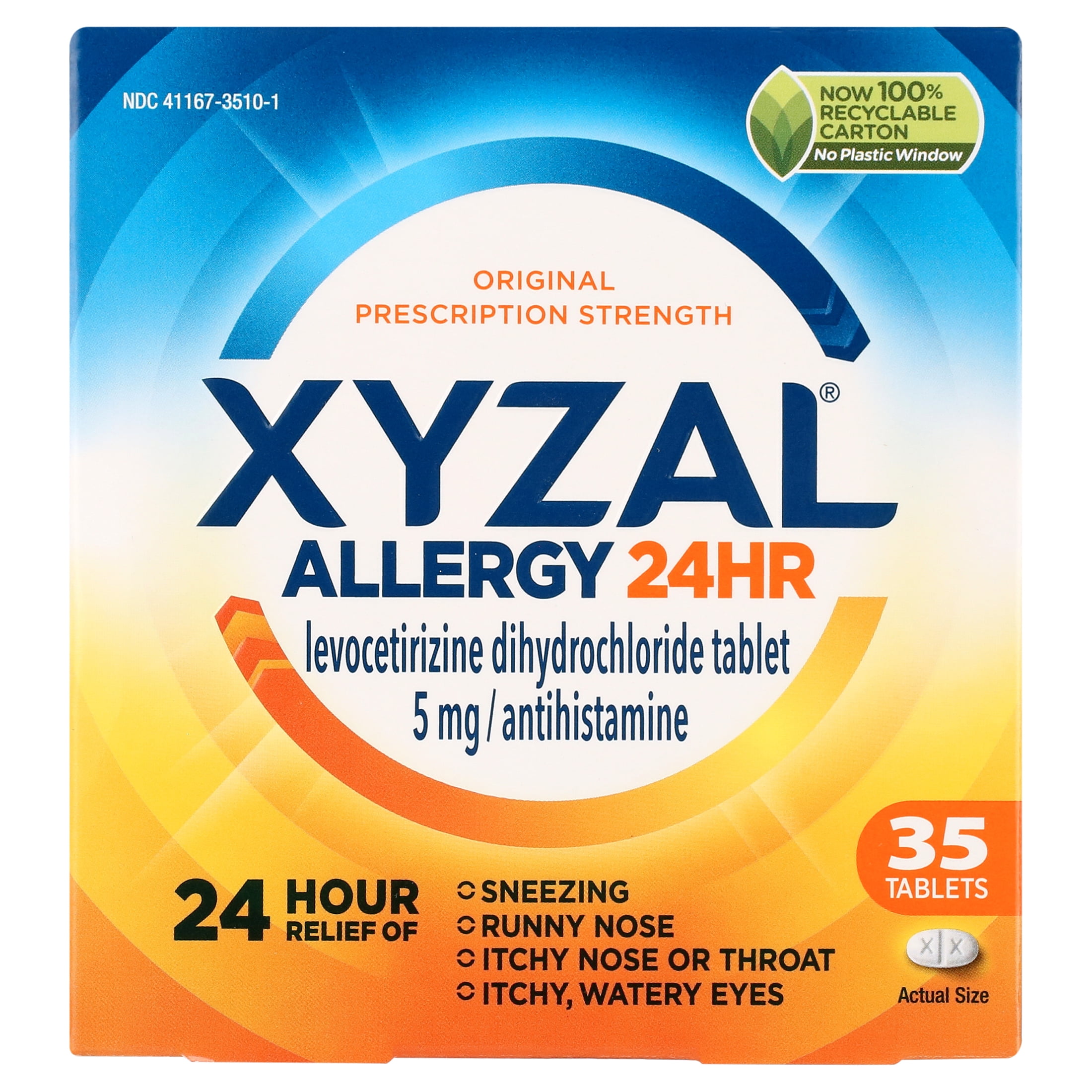 Xyzal 24 Hour Antihistamine Medicine Tablets for Adult Allergy Relief, Levocetirizine, 5 mg, 35 Pills