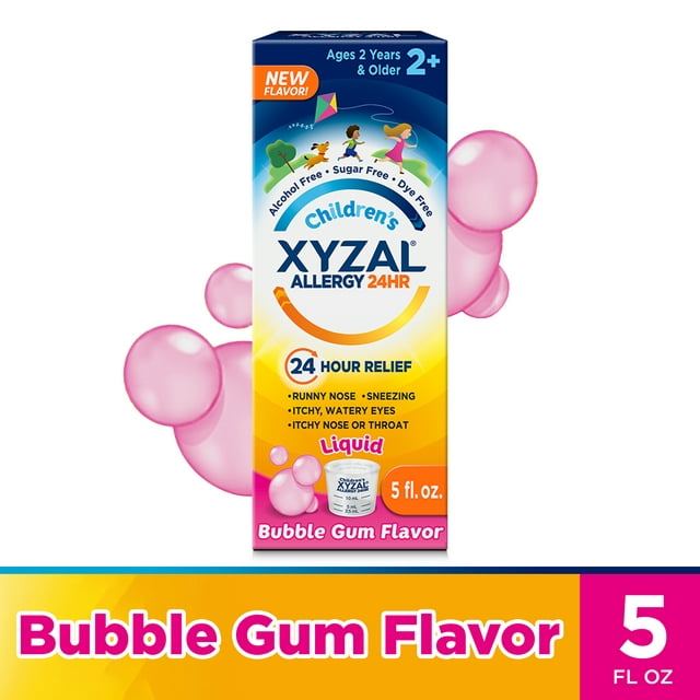 Xyzal 24 Hour Children's Antihistamine Medicine for Kids Allergy Relief, 2.5 mg Levocetirizine, Bubble Gum Flavor, 5 fl oz