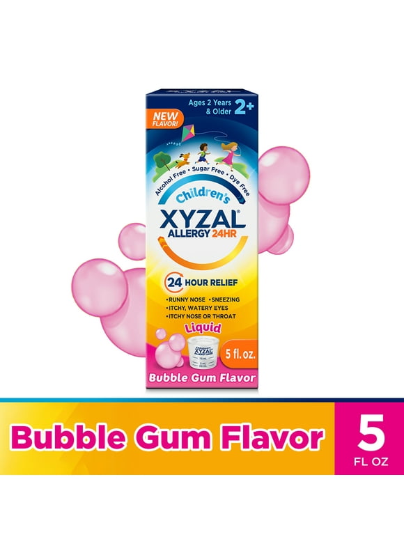 Xyzal 24 Hour Children's Antihistamine Medicine for Kids Allergy Relief, 2.5 mg Levocetirizine, Bubble Gum Flavor, 5 fl oz