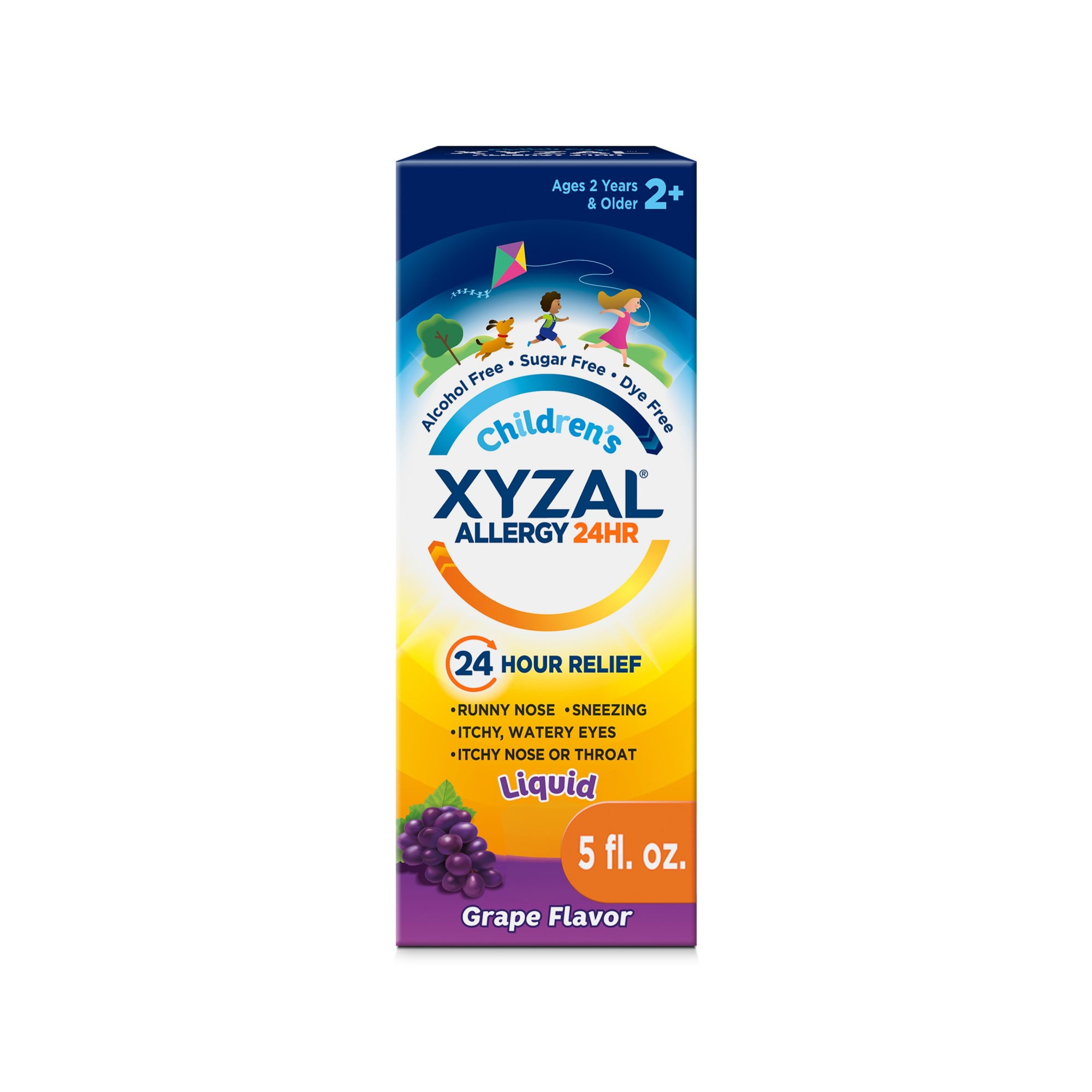 Xyzal Children's 24 Hour Allergy Relief Medicine for Kids, Levocetirizine Dihydrochloride Liquid Antihistamine, Grape, 5 Fl. oz.