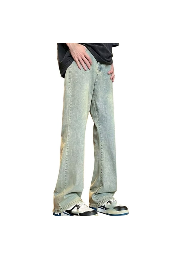 Baggy Jeans for Men Wide Leg Hip Hop Cotton Jeans Streetwear Loose Fit Straight Denim Pants Fashion Lightweight Pants