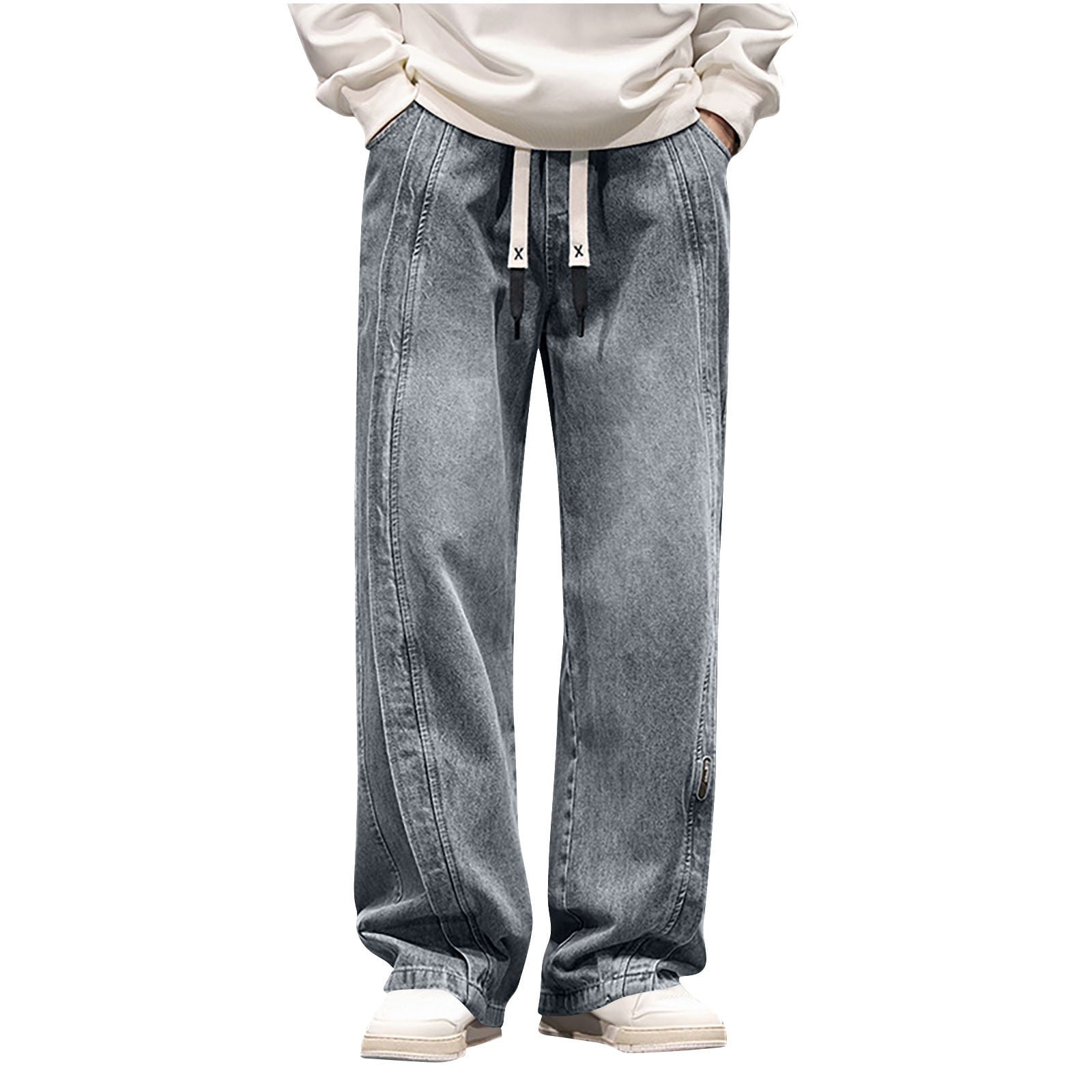 Xzbqbs Baggy Jeans for Men Wide Leg Hip Hop Harem Jeans Streetwear