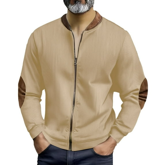 Xzbqbs Bomber Jacket Men Full Zip Up Corduroy Slim Fit Sports Coat Fashion Lightweight Color Block Stand Collar Sweat Jacket