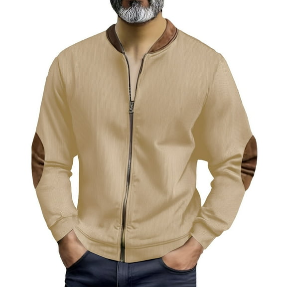 Xzbqbs Bomber Jacket Men Full Zip Up Corduroy Slim Fit Sports Coat Fashion Lightweight Color Block Stand Collar Sweat Jacket
