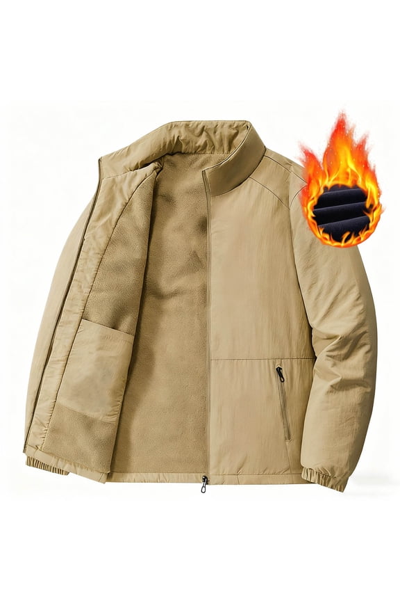 Bomber Jacket Men Sherpa Lined Full Zip Up Workwear Coat Lightweight Fleece Warm Srand Collar Long Sleeve Winter Jacekts