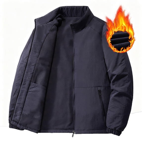 Xzbqbs Bomber Jacket Men Sherpa Lined Full Zip Up Workwear Coat Lightweight Fleece Warm Srand Collar Long Sleeve Winter Jacekts
