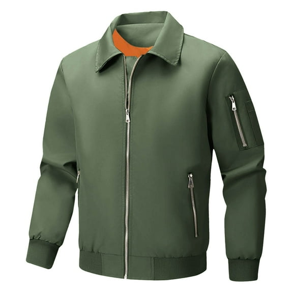 Xzbqbs Bomber Jacket Men Zip Up Lightweight Workwear Lapel Coat Casual Windbreaker Solid Color Waterproof Softshell Flight Jacket