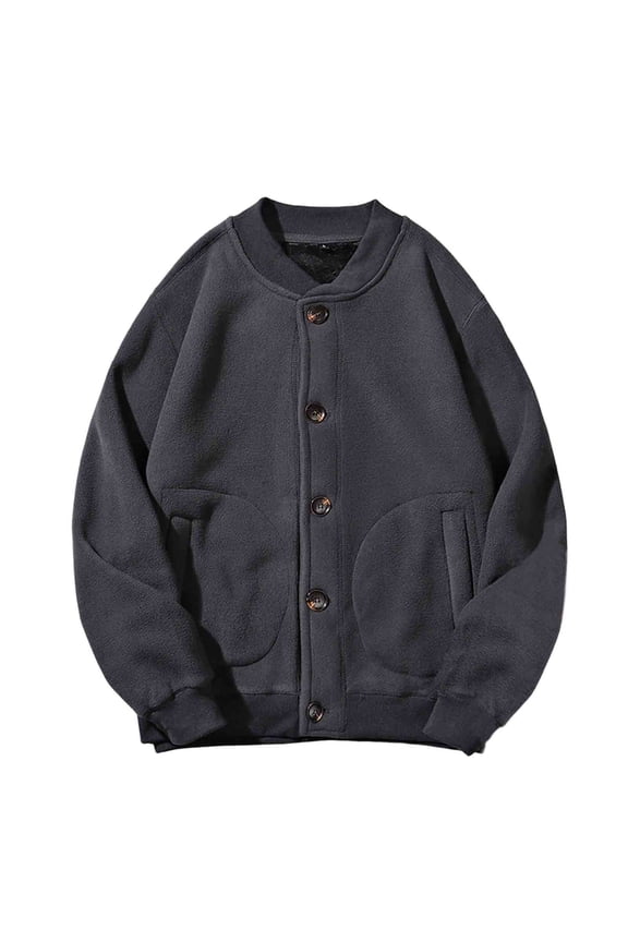 Bomber Jackets Men Button Down Sherpa Lined Loose Fit Base Coat Vintage Lightweight Long Sleeve Solid Color Workwear Jacket