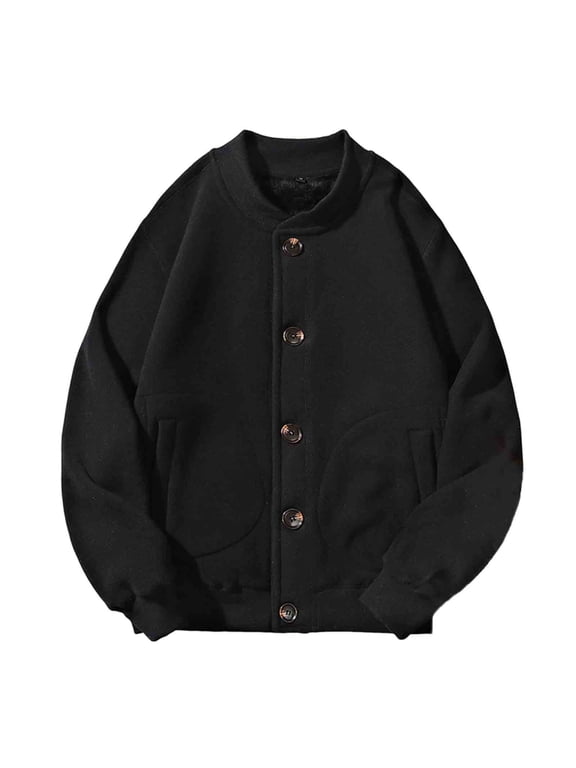 Bomber Jackets Men Button Down Sherpa Lined Loose Fit Base Coat Vintage Lightweight Long Sleeve Solid Color Workwear Jacket