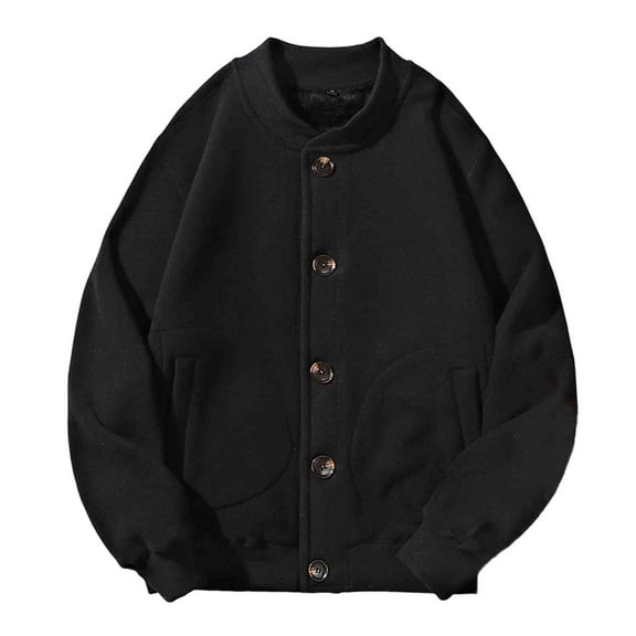 Xzbqbs Bomber Jackets Men Button Down Sherpa Lined Loose Fit Base Coat Vintage Lightweight Long Sleeve Solid Color Workwear Jacket