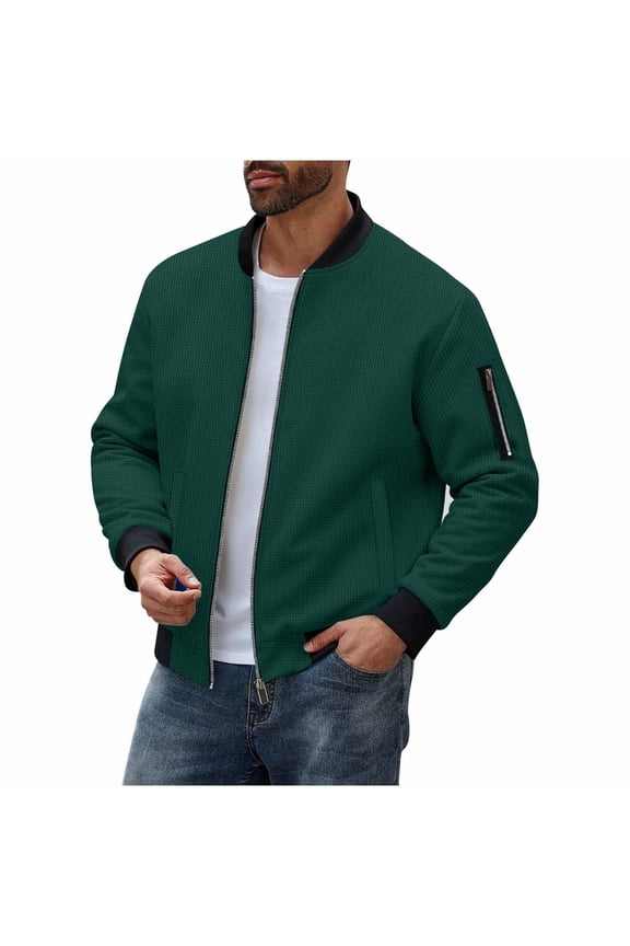 Bomber Jackets Men Waffle Full Zip Up Track Jacket Casual Lightweight Long Sleeve Baseball Coat Fashion Fall Track Jackets
