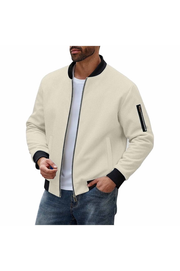 Bomber Jackets Men Waffle Full Zip Up Track Jacket Casual Lightweight Long Sleeve Baseball Coat Fashion Fall Track Jackets